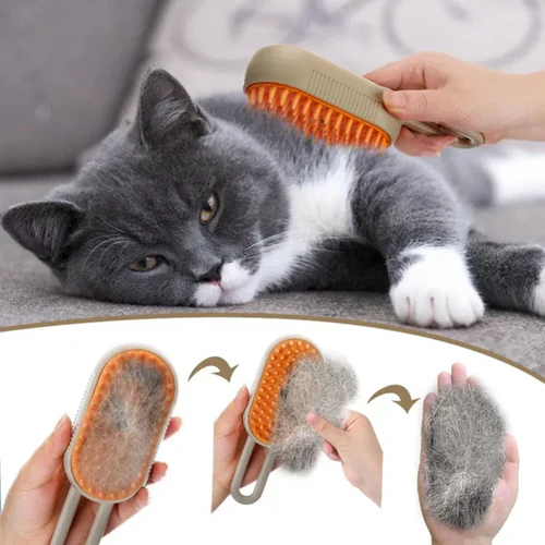 3-in-1 Pet Steam Brush – Rechargeable, with Water Spray & Comb Function | For Dogs & Cats