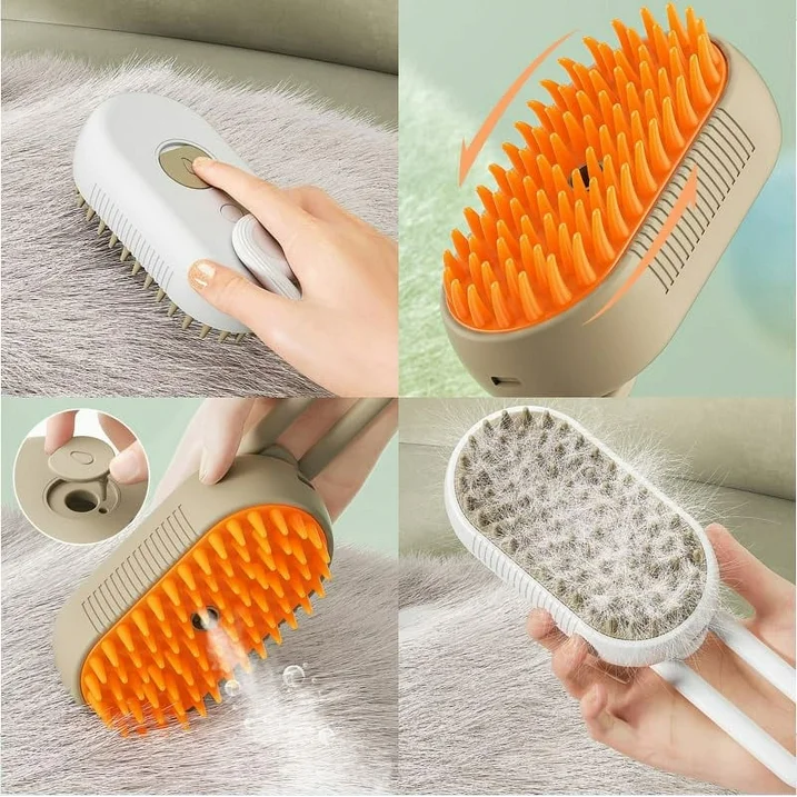 3-in-1 Pet Steam Brush – Rechargeable, with Water Spray & Comb Function | For Dogs & Cats