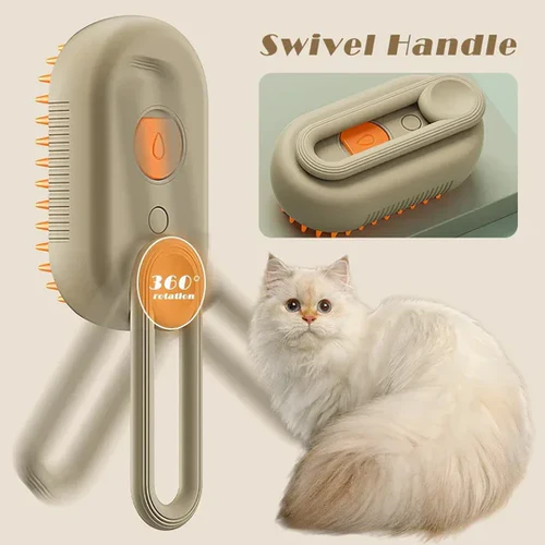 3-in-1 Pet Steam Brush – Rechargeable, with Water Spray & Comb Function | For Dogs & Cats